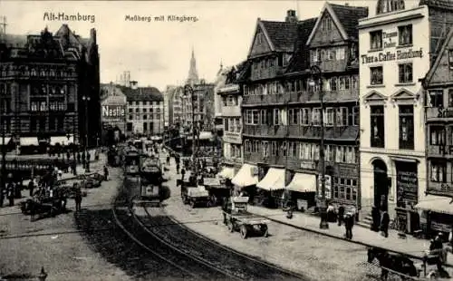 Ak Hamburg Altstadt, Meßberg mit Klingberg, Straßenbahnen, Reklame Nestle