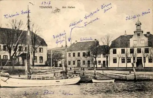 Ak Tönning an der Eider Nordfriesland, Partie am Hafen