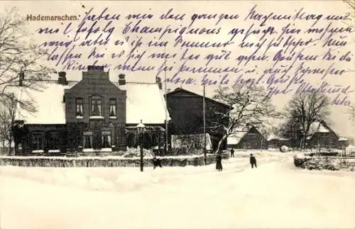 Ak Hademarschen in Holstein, Dorf im Winter, Teilansicht