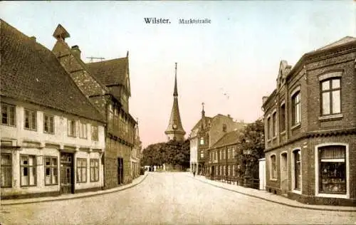 Ak Wilster in Holstein, Marktstraße, Kirchturm, Geschäft