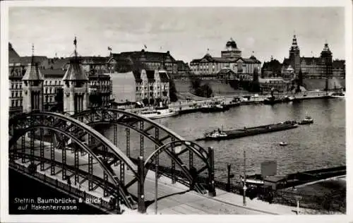 Ak Szczecin Stettin Pommern, Baumbrücke, Hakenterasse