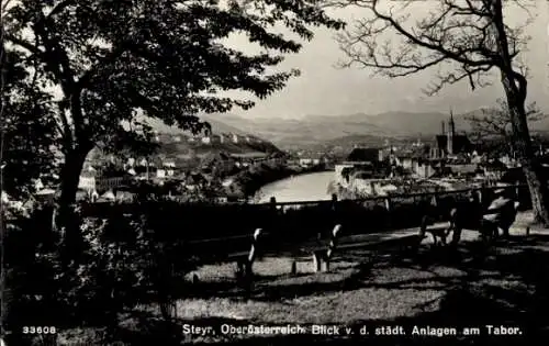 Ak Steyr in Oberösterreich, Blick von den städtischen Anlagen am Tabor