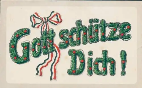 Glitzer Ak Gott schütze Dich, Schleife, Kitsch