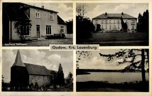 Ak Gudow in Schleswig Holstein, Kaufhaus, Hans Hoffmann, See, Kirche