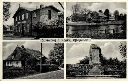 Ak Schürsdorf Scharbeutz in Ostholstein, Kolonialwarenhandlung, Denkmal