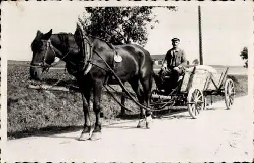 Foto Ak Mann auf einem Fuhrwerk