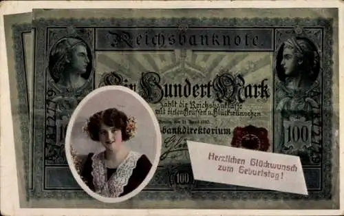 Ak Glückwunsch Geburtstag, Geldschein, Reichsbanknote