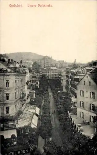 Ak Karlovy Vary Karlsbad Stadt, Untere Parkstraße, Hotel Kroh