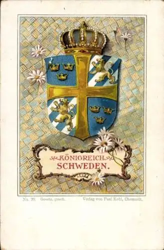 Wappen Litho Königreich Schweden, Margeriten, Krone