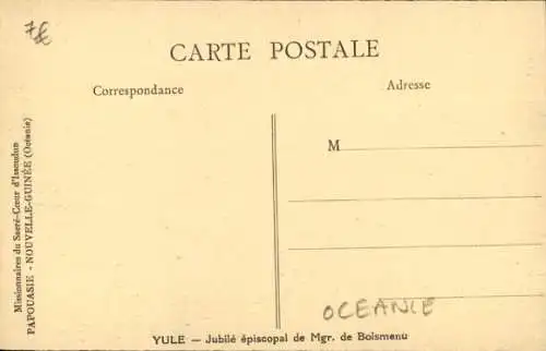 Ak Weihnachtsinsel Papua-Neuguinea, Bischofsjubiläum von Mgr. von Boismenu