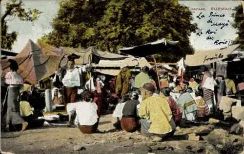Ak Burma Myanmar, Bazar, Marktplatz, Händler