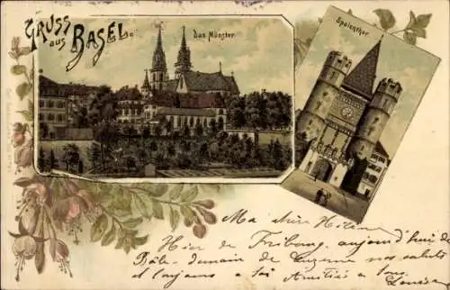Litho Basel Stadt Schweiz, Münster, Spalentor