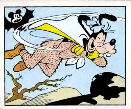 Sammelbild Mickey Nr. 181, Walt Disney, Goofy fliegt im Schlafanzug, Fledermaus, Panini