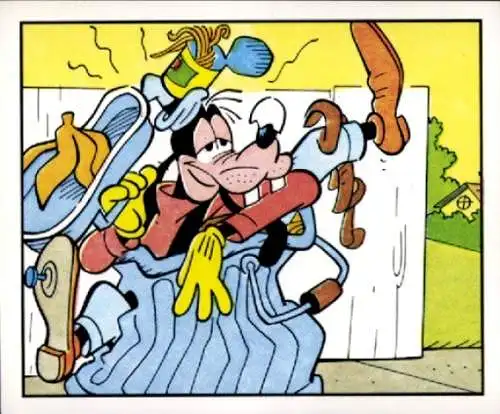 Sammelbild Mickey Nr. 183, Walt Disney, Goofy in einer Mülltonne, Panini