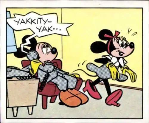 Sammelbild Mickey Nr. 186, Walt Disney, Minnie, Telefon, Panini