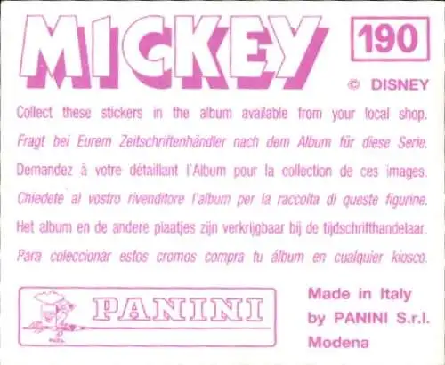 Sammelbild Mickey Nr. 190, Walt Disney, Maus, Panini