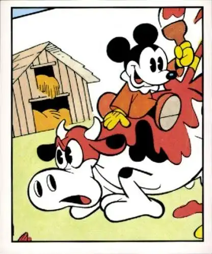 Sammelbild Mickey Nr. 73, Walt Disney, angemalte Kuh, Panini