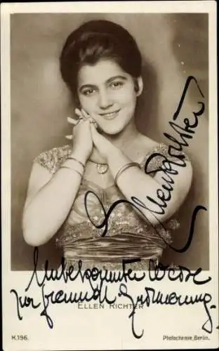 Ak Schauspielerin Ellen Richter, Portrait, Autogramm
