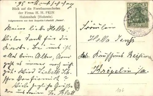 Ak Halstenbek in Holstein, Forstbaumschulen der Firma H. H. Pein, Fliegeraufnahme von Zeppelin Hansa