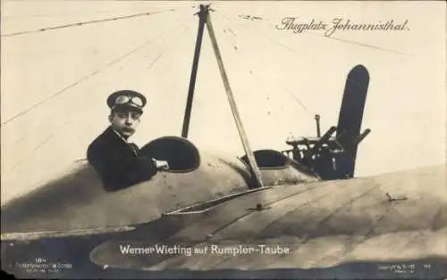 Ak Berlin Treptow Johannisthal, Werner Wieting auf Rumpler Taube