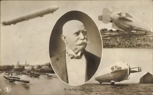 Ak Ferdinand Graf von Zeppelin, Portrait, Luftschiff LZ 4