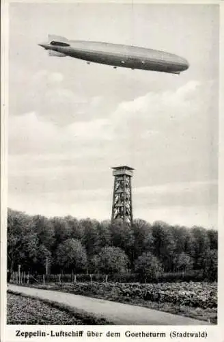 Ak Frankfurt am Main, Luftschiff LZ 127 Graf Zeppelin über dem Goetheturm