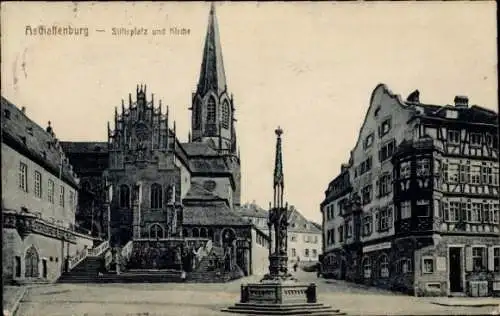 Ak Aschaffenburg in Unterfranken, Stiftsplatz, Kirche