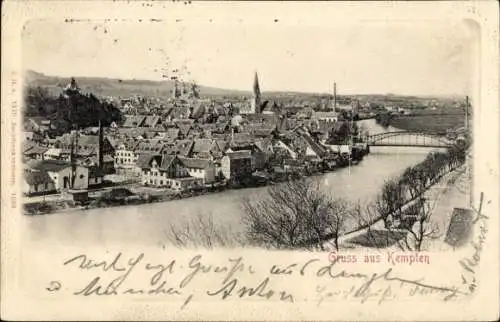 Ak Kempten im Allgäu Schwaben, Gesamtansicht, Brücke