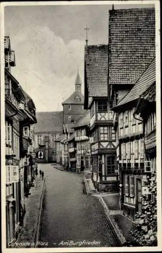 Ak Osterode am Harz, Partie am Burgfrieden, Fachwerkhäuser