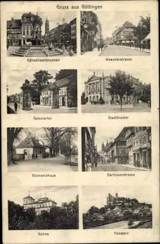 Ak Göttingen in Niedersachsen, Gänseliesel-Brunnen, Weenderstraße, Geismartor, Theater, Bismarckhaus