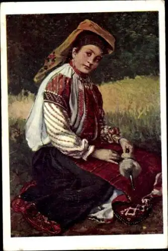 Künstler Ak Mrkvicka, Frau in bulgarischeTracht, Braut aus Rustschuck