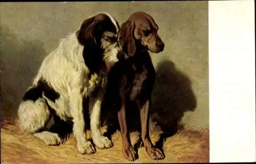 Künstler Ak de Dreux, Alfred, Sitzende Jagdhunde