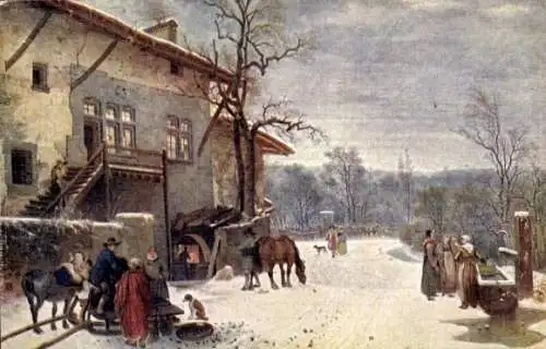 Künstler Ak Toepffer, Adam W., Der Köhler, Schlitten, Winter