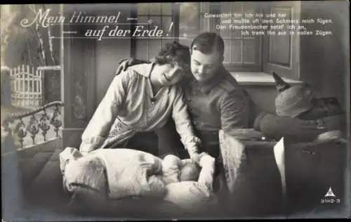 Ak Mein Himmel auf der Erde, Soldat mit Frau und Baby