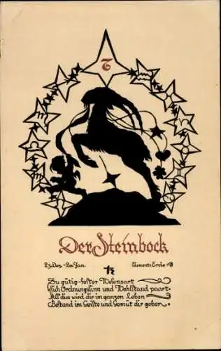 Scherenschnitt Ak Sternzeichen Steinbock, Capricornus, 22. Dezember bis 20. Januar