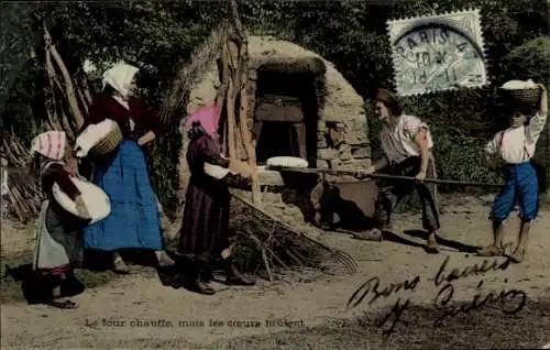 Ak Französische Tracht, Mann am Ofen, Brot, Gebäck