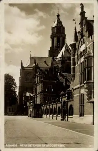 Ak Arnhem Gelderland Niederlande, Rathaus und große Kirche