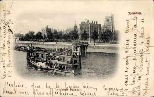 Ak London City, Lambeth Palace, steamboat