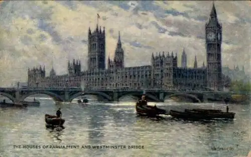 Künstler Ak Breanski, London City, The Houses of Parliament and Westminster Bridge