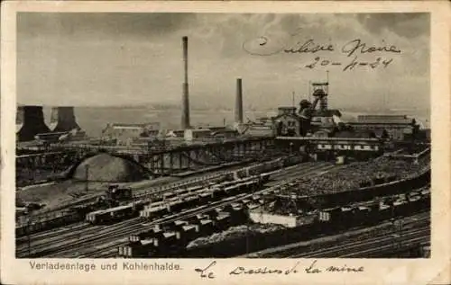 Ak Oberschlesien, Verladeanlage und Kohlenhalde, Das Hohelied deutscher Arbeit, Die Grube III 14