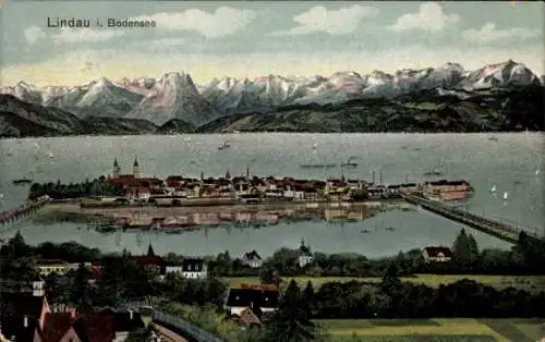 Ak Lindau am Bodensee Schwaben, Panorama, Berge