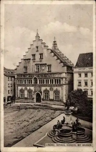Ak Lindau am Bodensee Schwaben, Rathaus, Brunnen, Gasthof zur Sonne