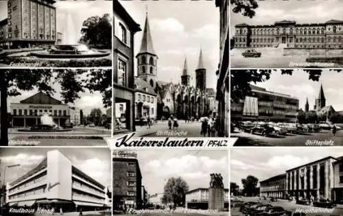 Ak Kaiserslautern in der Pfalz, Stiftskirche, Kaufhaus Hansch, Gewerbe-Museum, Fackelrondell