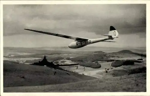 Ak Gersfeld in der Rhön Hessen, Wasserkuppe, Segelflugzeug, 0-6-502