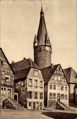 Ak Ottweiler im Saarland, Häuser mit altem Turm