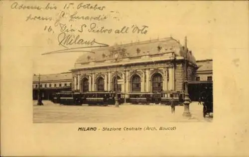 Ak Milano Mailand Lombardia, Bahnhof, Straßenbahnen