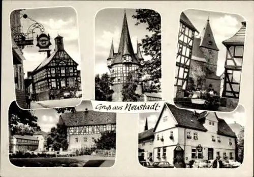 Ak Neustadt in Hessen, Teilansichten, Turm, Gasthaus, Fachwerkhaus, Autos