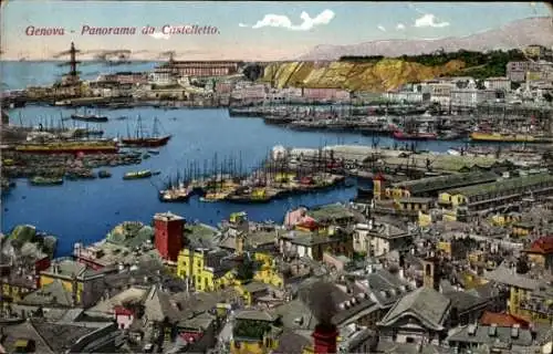 Ak Genova Genua Ligurien, Panorama da Castelletto