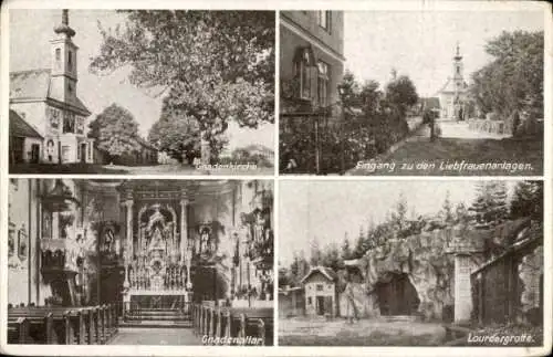 Ak Maria Ellend Niederösterreich, Gnadenkirche, Liebfrauenanlagen, Gnadenaltar, Lourdesgrotte