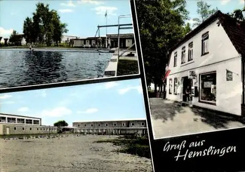 Ak Hemslingen in Niedersachsen, Freibad, Geschäftshaus